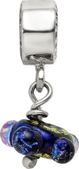 Sterling Silver 925 Green Dichroic Glass Dangle Bead Polished Finish