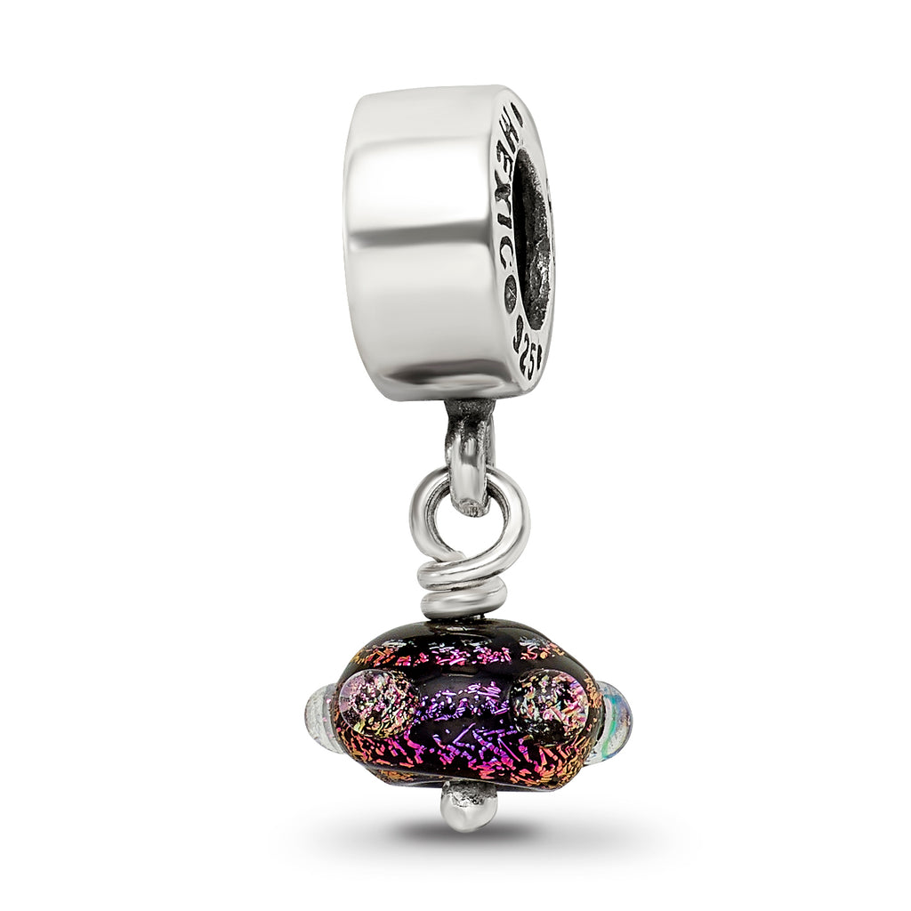Sterling Silver 925 Purple Dichroic Glass Dangle Bead with Polished Finish