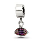 Sterling Silver 925 Purple Dichroic Glass Dangle Bead with Polished Finish
