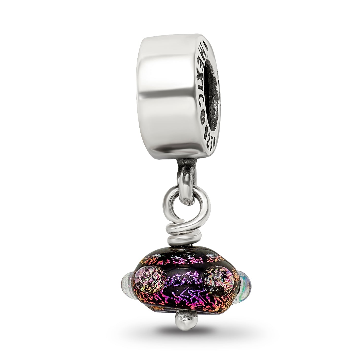 Sterling Silver 925 Purple Dichroic Glass Dangle Bead with Polished Finish