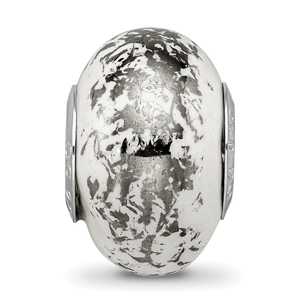 Sophia Jewelers Sterling Silver & Platinum Foil White Ceramic Bead  Elegant, Solid Design