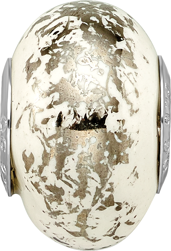 Sophia Jewelers Sterling Silver & Platinum Foil White Ceramic Bead  Elegant, Solid Design