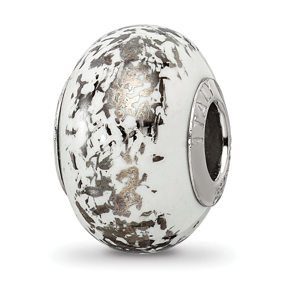 Sterling Silver Reflections White w/Platinum Foil Ceramic Bead