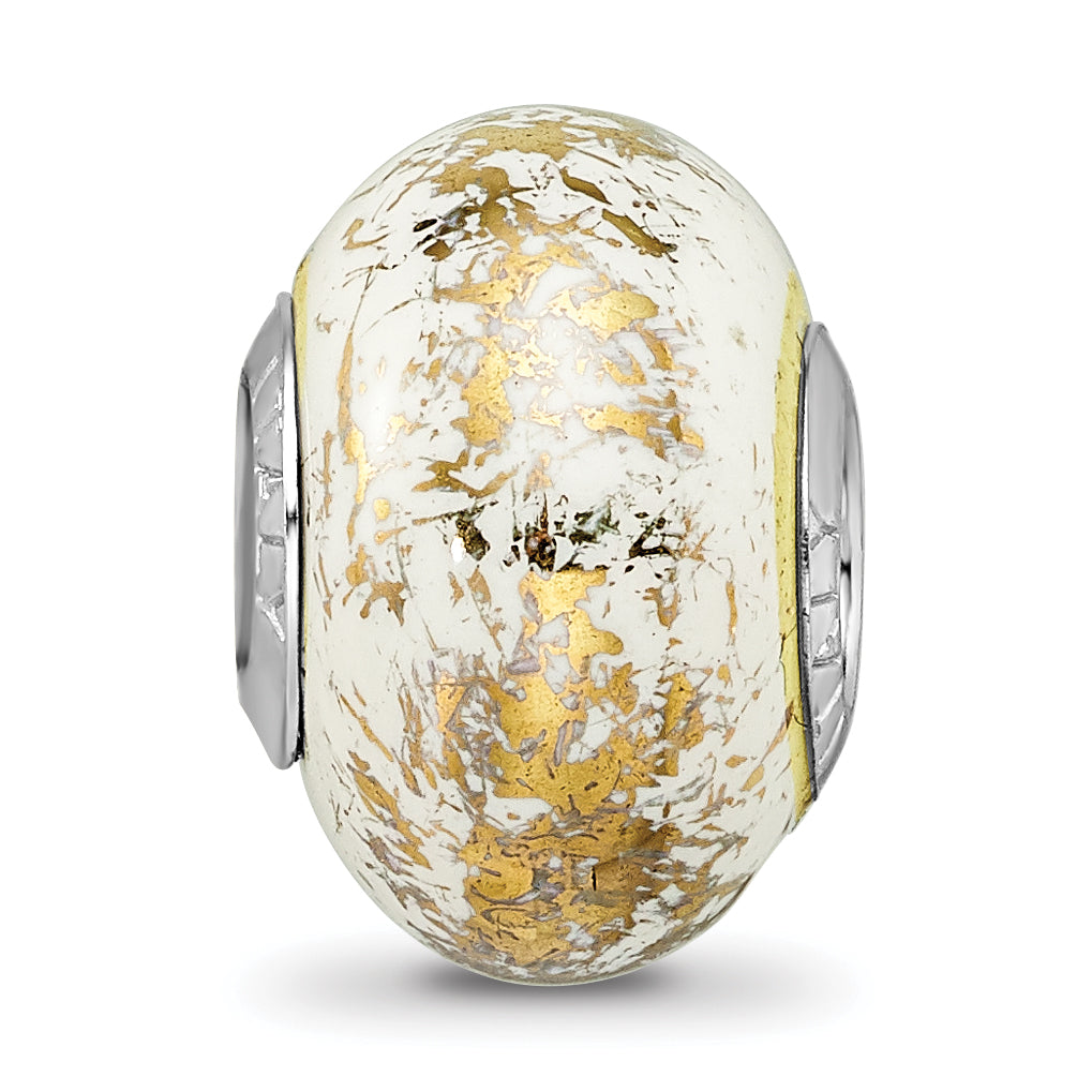 Sophia Jewelers 925 Sterling Silver White Ceramic Bead with Gold Foil Detailing