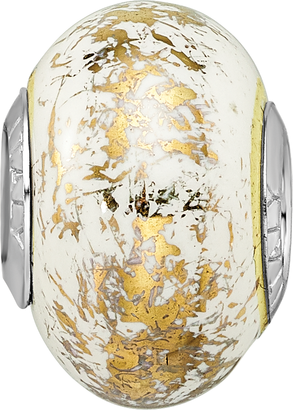 Sophia Jewelers 925 Sterling Silver White Ceramic Bead with Gold Foil Detailing