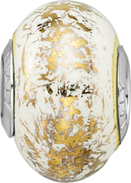 Sophia Jewelers 925 Sterling Silver White Ceramic Bead with Gold Foil Detailing