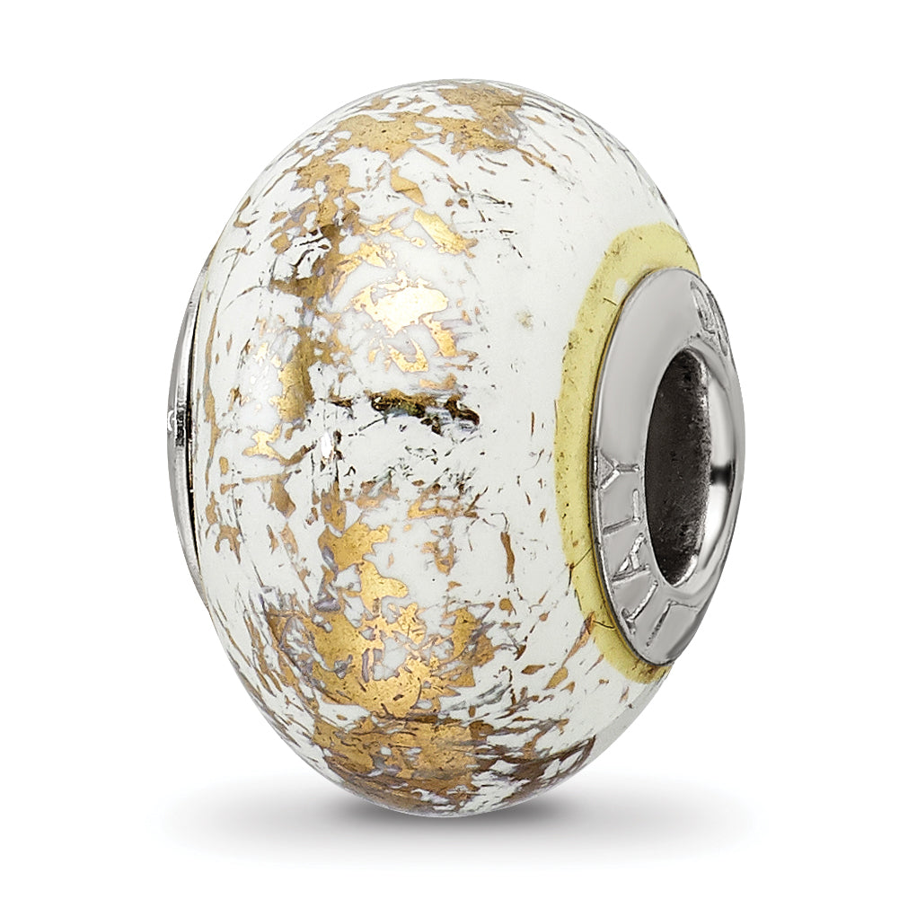 Sterling Silver Reflections White w/Gold Foil Ceramic Bead Main image