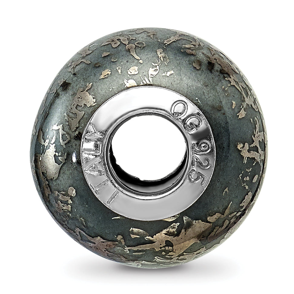 Grey Ceramic & Platinum Foil Bead Charm in Sterling Silver