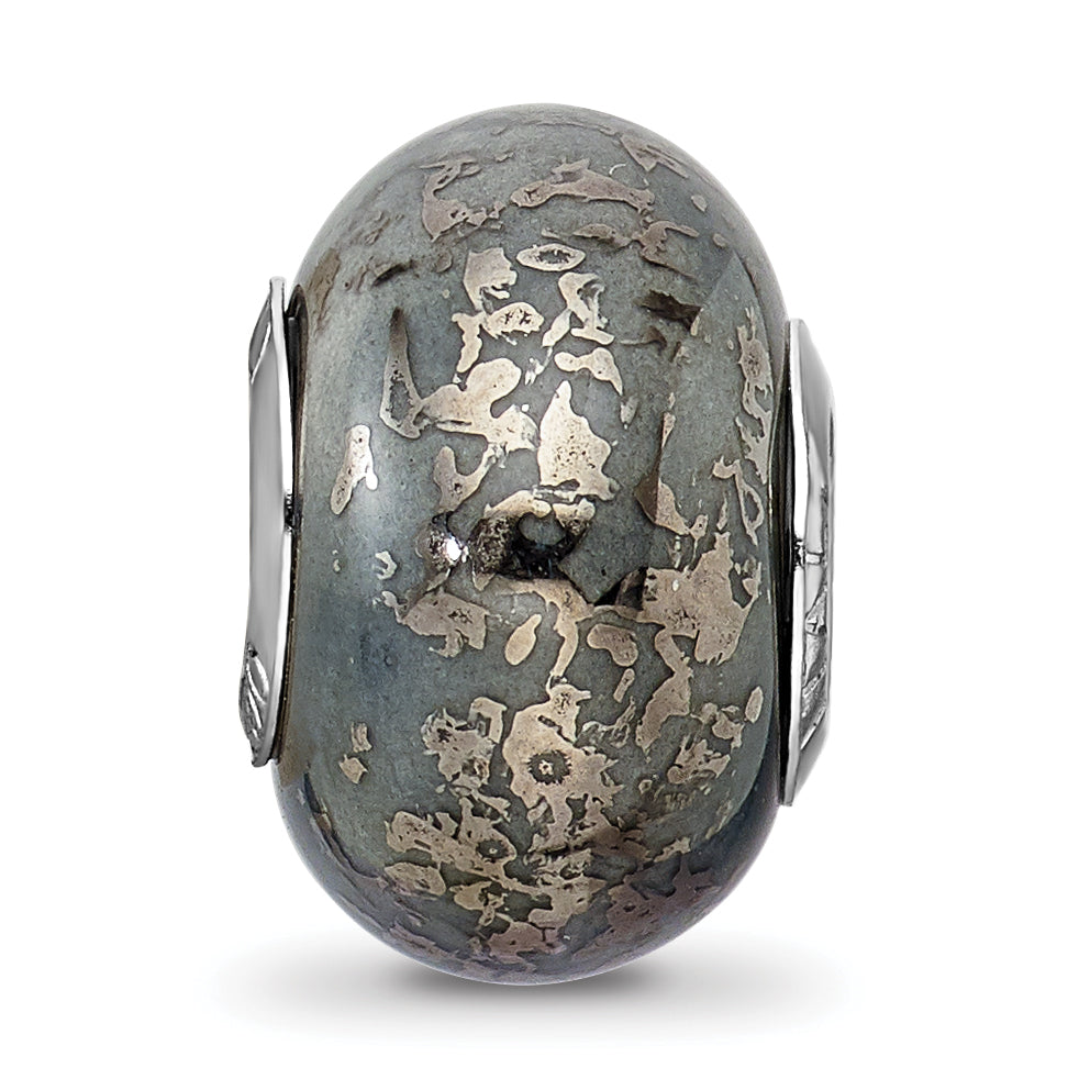Sterling Silver Ceramic Bead with Platinum Foil Accent, Elegant and Solid