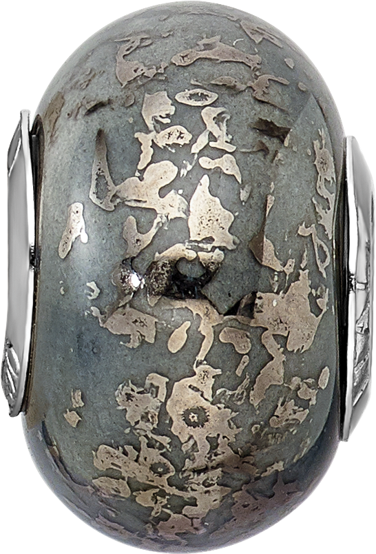 Grey Ceramic & Platinum Foil Bead Charm in Sterling Silver