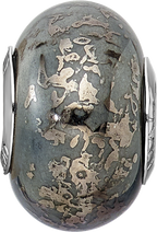 Grey Ceramic & Platinum Foil Bead Charm in Sterling Silver