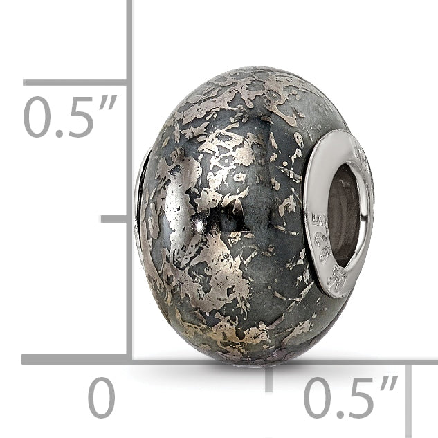 Grey Ceramic & Platinum Foil Bead Charm in Sterling Silver