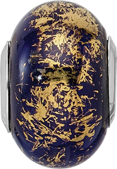 Sterling Silver Reflections Dark Blue w/Gold Foil Ceramic Bead