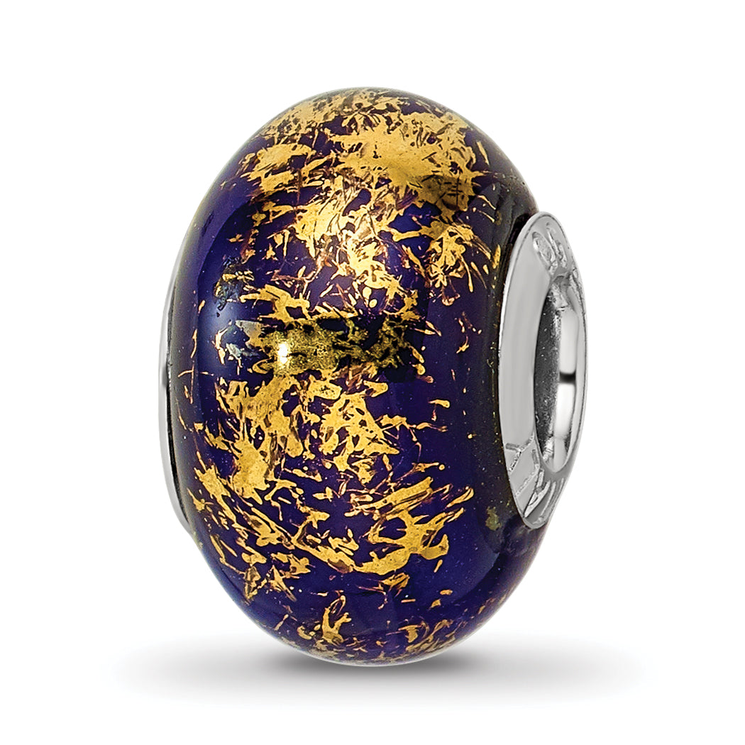 Sterling Silver Reflections Dark Blue w/Gold Foil Ceramic Bead Main image