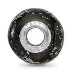 Black & Platinum Foil Ceramic Bead in Sterling Silver