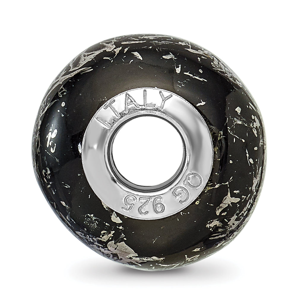 Black & Platinum Foil Ceramic Bead in Sterling Silver