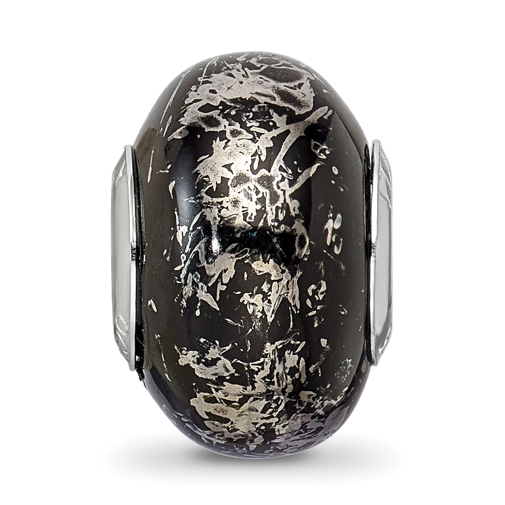 Black & Platinum Foil Ceramic Bead in Sterling Silver