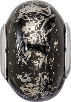 Black & Platinum Foil Ceramic Bead in Sterling Silver