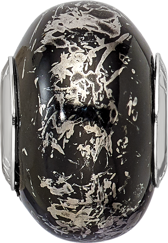 Black & Platinum Foil Ceramic Bead in Sterling Silver