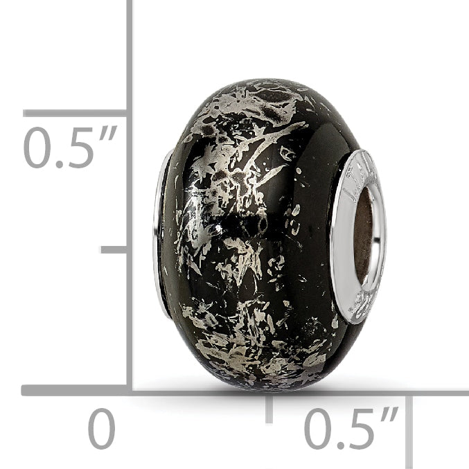 Black & Platinum Foil Ceramic Bead in Sterling Silver