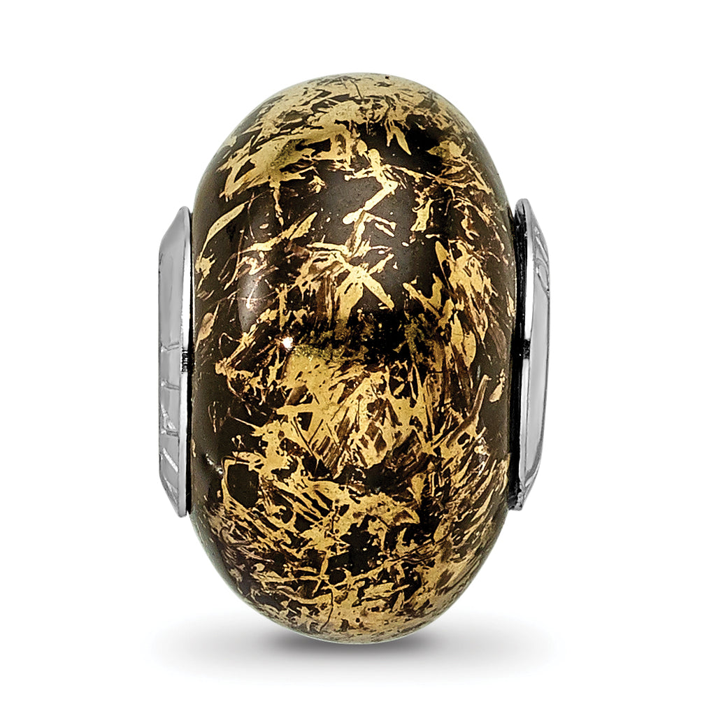 Sterling Silver 925 Ceramic Bead with Gold Foil Elegant Accent