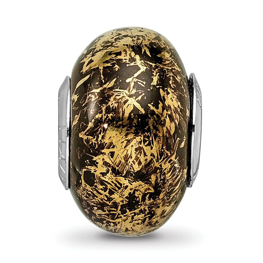 Sterling Silver 925 Ceramic Bead with Gold Foil Elegant Accent