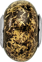 Sterling Silver 925 Ceramic Bead with Gold Foil Elegant Accent