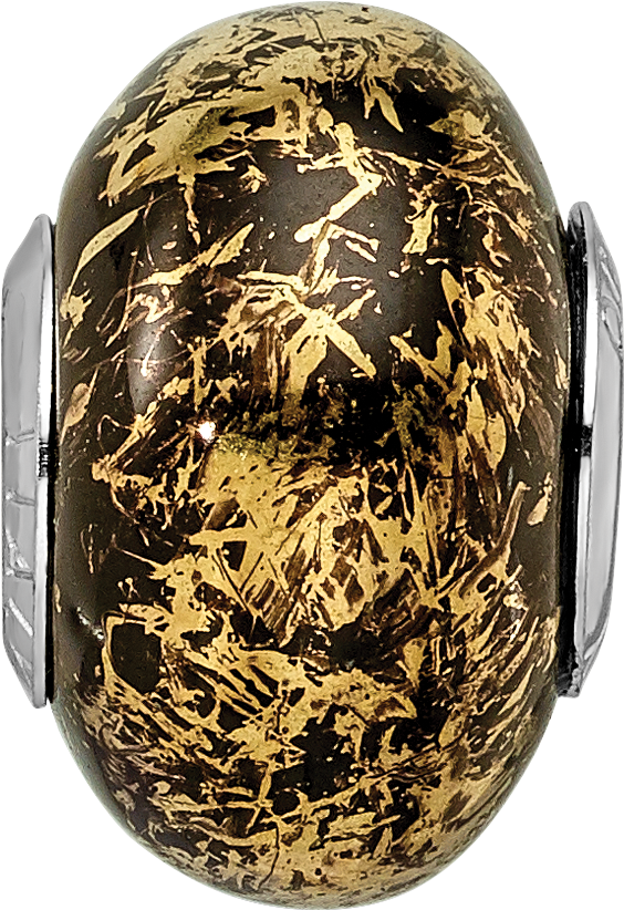 Sterling Silver 925 Ceramic Bead with Gold Foil Elegant Accent