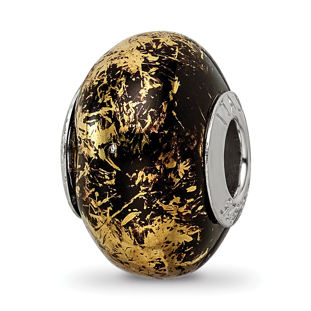 Sterling Silver Reflections Black w/Gold Foil Ceramic Bead Main image