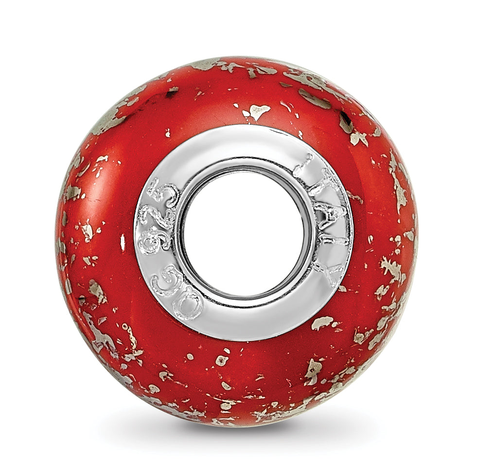 Sterling Silver 925 Ceramic Bead with Red and Platinum Foil Elegant Design