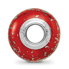 Red & Platinum Foil Ceramic Bead Charm in Sterling Silver