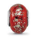 Red & Platinum Foil Ceramic Bead Charm in Sterling Silver