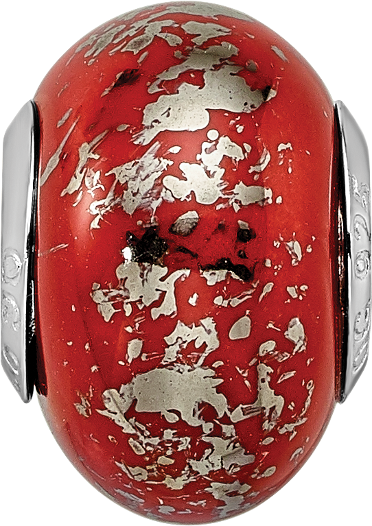 Sterling Silver 925 Ceramic Bead with Red and Platinum Foil Elegant Design