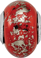 Red & Platinum Foil Ceramic Bead Charm in Sterling Silver