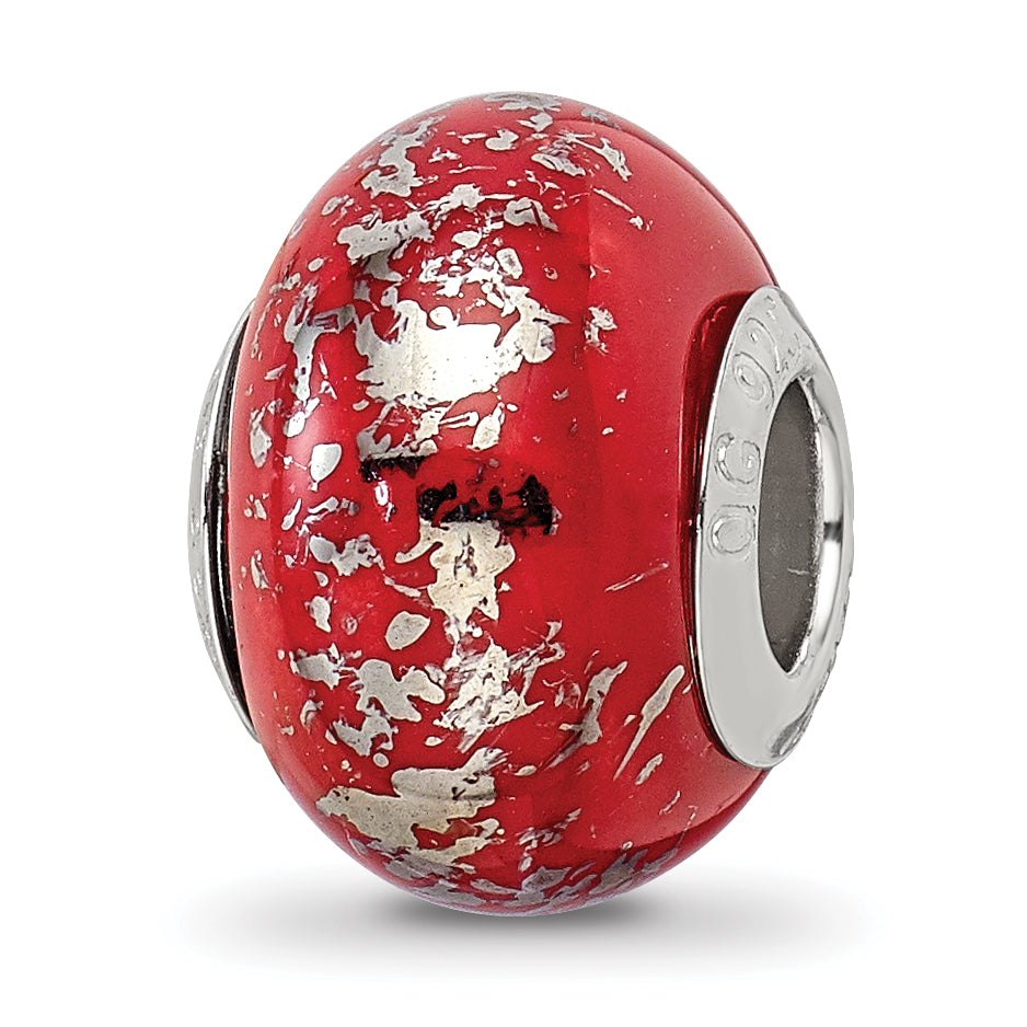 Sterling Silver Reflections Red w/Platinum Foil Ceramic Bead