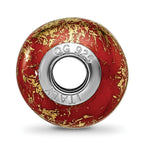 Red & Gold Foil Ceramic Bead Charm in Sterling Silver