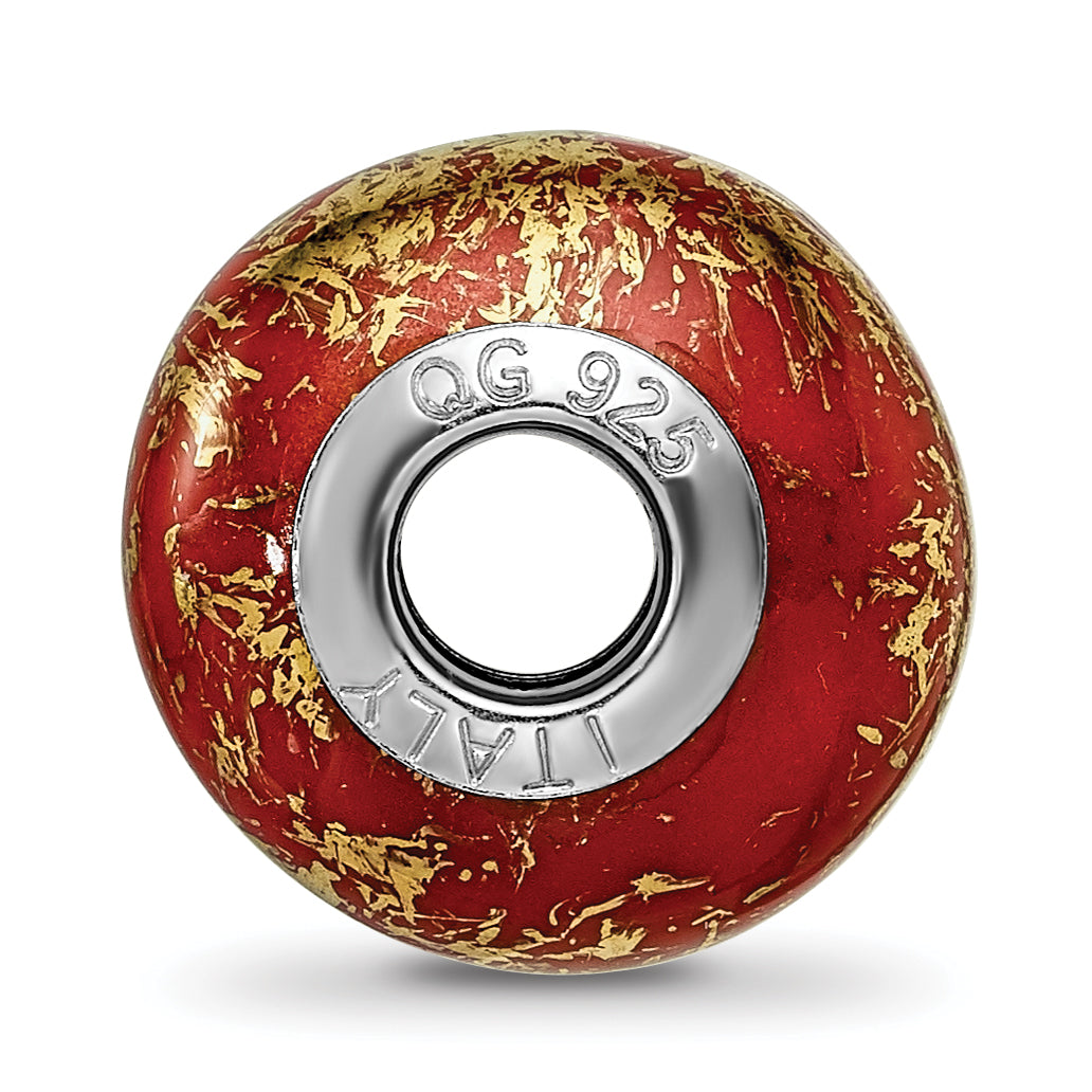 Red & Gold Foil Ceramic Bead Charm in Sterling Silver