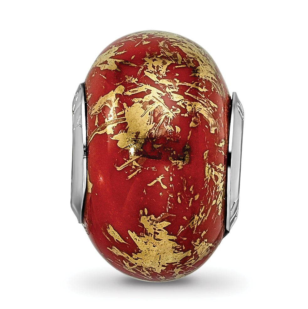 Sterling Silver Reflections Red w/Gold Foil Ceramic Bead