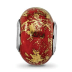 Red & Gold Foil Ceramic Bead Charm in Sterling Silver