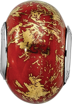 Red & Gold Foil Ceramic Bead Charm in Sterling Silver