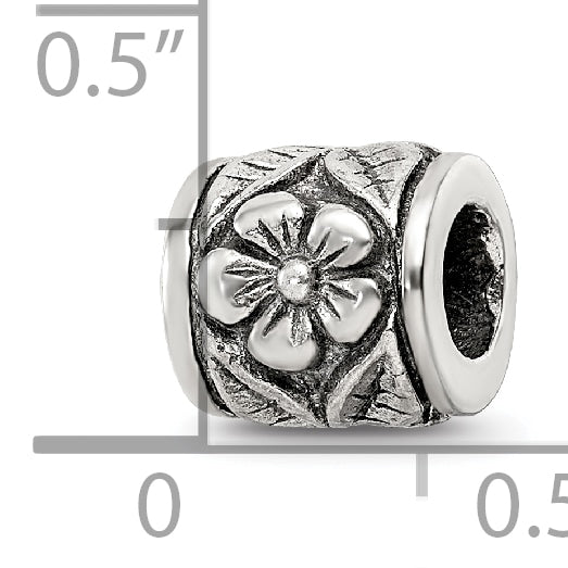 Sterling Silver 925 Antiqued Floral Bead with Solid Cast Design