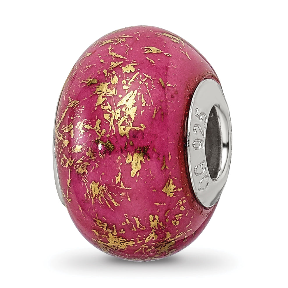 Sterling Silver Reflections Dark Pink w/Gold Foil Ceramic Bead Main image