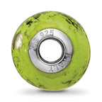 Green & Platinum Foil Ceramic Bead Charm in Sterling Silver