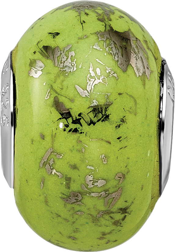 Green & Platinum Foil Ceramic Bead Charm in Sterling Silver