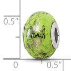 Green & Platinum Foil Ceramic Bead Charm in Sterling Silver