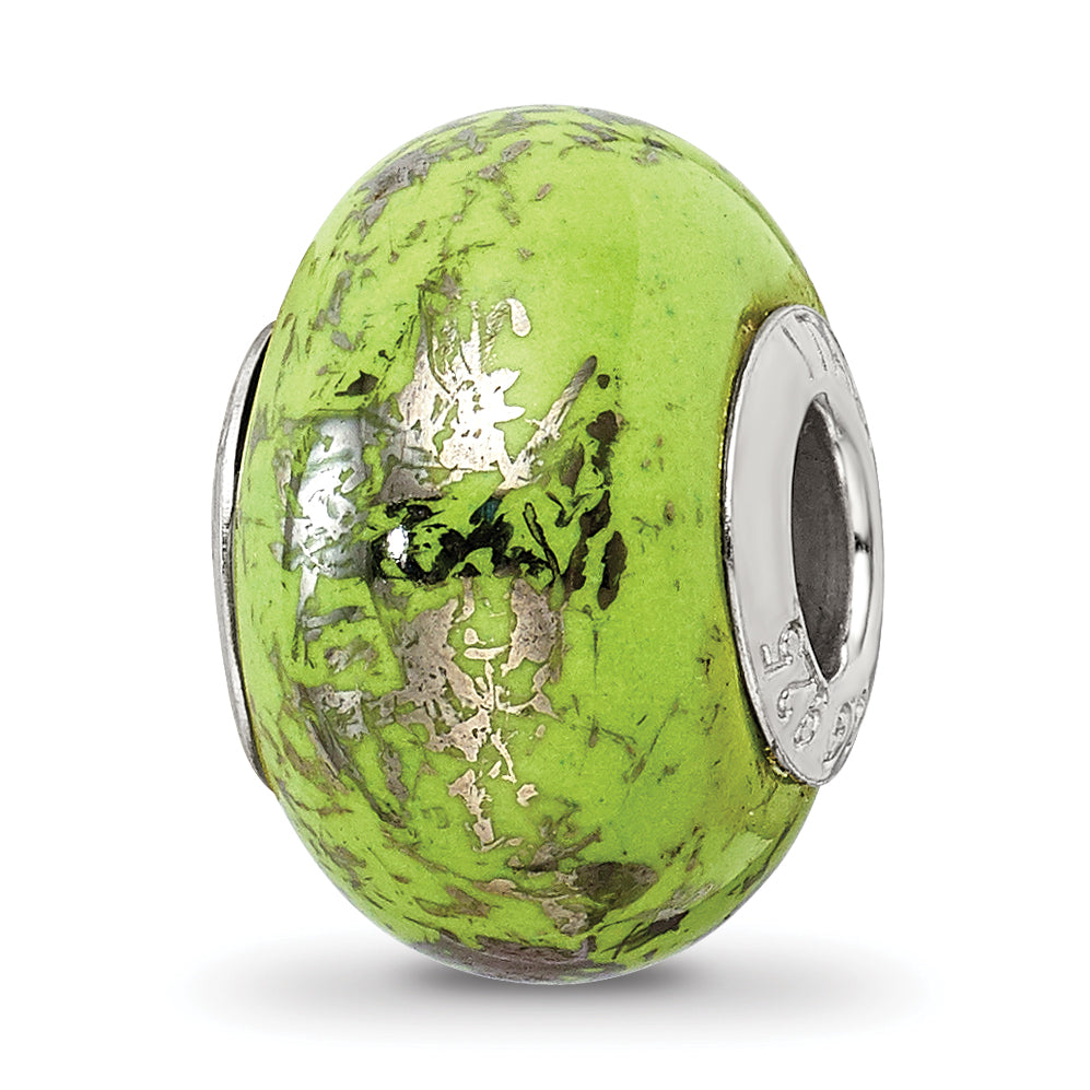 Sterling Silver Reflections Green w/Platinum Foil Ceramic Bead Main image