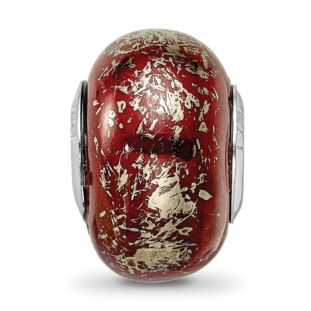 Sterling Silver 925 Dark Red Ceramic Bead with Platinum Foil Detailing