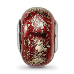 Dark Red Ceramic Bead in Sterling Silver with Platinum Foil