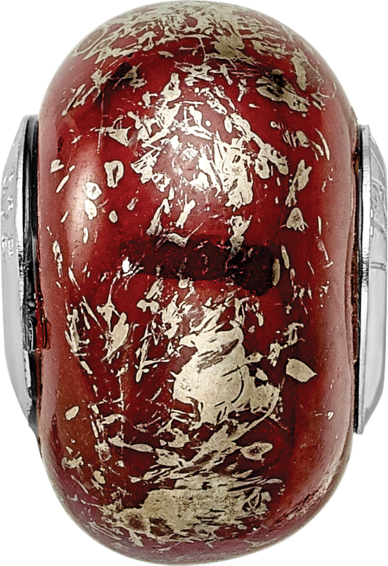 Sterling Silver 925 Dark Red Ceramic Bead with Platinum Foil Detailing