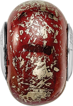 Dark Red Ceramic Bead in Sterling Silver with Platinum Foil